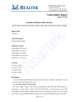 Realtek AP Router SDK Vulnerabilities