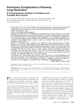 Pulmonary Complications Following Lung Resection* a Comprehensive Analysis of Incidence and Possible Risk Factors