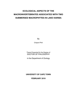 Ecological Aspects of the Macroinvertebrates Associated with Two Submersed Macrophytes in Lake Kariba