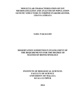 Molecular Characterization of Est Microsatellites and Analysis of Population Genetic Structure in Striped Snakehead Fish, Channa Striata