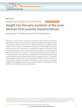 Insight Into the Early Evolution of the Avian Sternum from Juvenile Enantiornithines