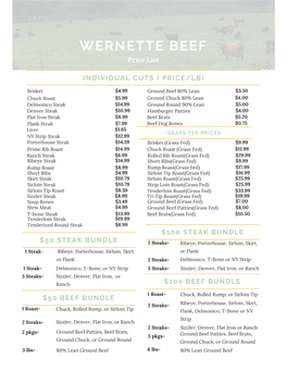 WERNETTE BEEF Price List