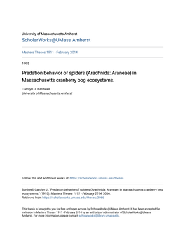 Predation Behavior of Spiders (Arachnida: Araneae) in Massachusetts Cranberry Bog Ecosystems