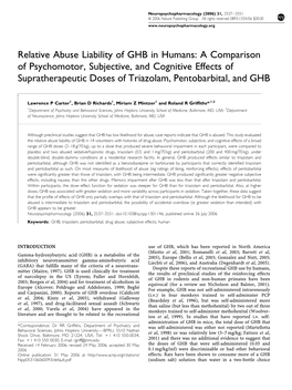 Relative Abuse Liability of GHB in Humans