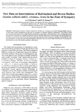 (Lanius Collurio and L. ·Cristatus, Aves) in the Zone of Sympatry A