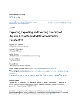Exploring, Exploiting and Evolving Diversity of Aquatic Ecosystem Models: a Community Perspective