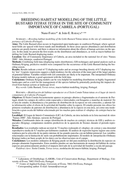 Breeding Habitat Modelling of the Little Bustard Tetrax Tetrax in the Site of Community Importance of Cabrela (Portugal)