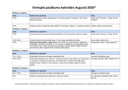 Ventspils Pasākumu Kalendārs Augustā 2020*
