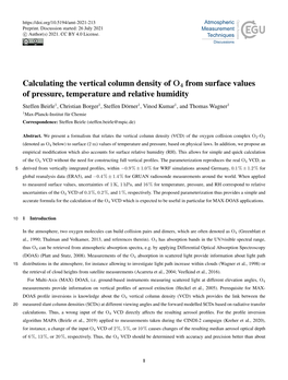 Calculating the Vertical Column Density of O4 from Surface Values Of