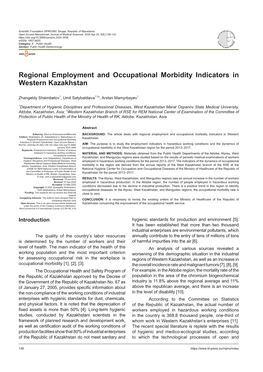 Regional Employment and Occupational Morbidity Indicators in Western Kazakhstan