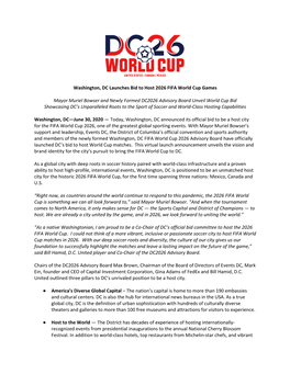 Washington, DC Launches Bid to Host 2026 FIFA World Cup Games