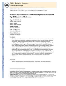 Relations Between Preschool Attention Span-Persistence and Age 25 Educational Outcomes