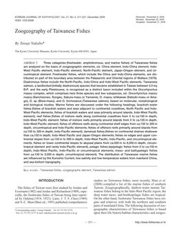 Zoogeography of Taiwanese Fishes