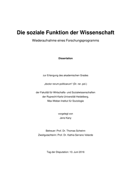 Die Soziale Funktion Der Wissenschaft