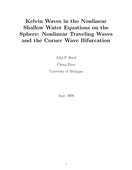 Kelvin Waves in the Nonlinear Shallow Water Equations on the Sphere: Nonlinear Traveling Waves and the Corner Wave Bifurcation