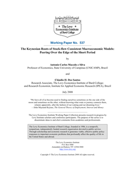 The Keynesian Roots of Stock-Flow Consistent Macroeconomic Models: Peering Over the Edge of the Short Period