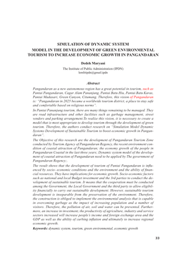 Simulation of Dynamic System Model in the Development of Green Environmental Tourism to Increase Economic Growth in Pangandaran