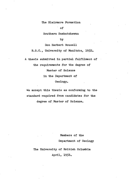 The Blairmore Formation of Southern Saskatchewan by Don Herbert