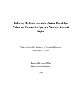Assembling Nature Knowledge, Values and Conservation Spaces in Namibia’S Zambezi Region