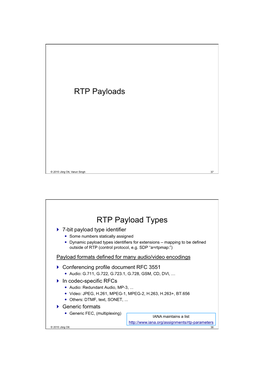 RTP Payloads RTP Payload Types