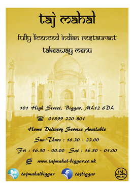 Fully Licenced Indian Restaurant Takeaway Menu