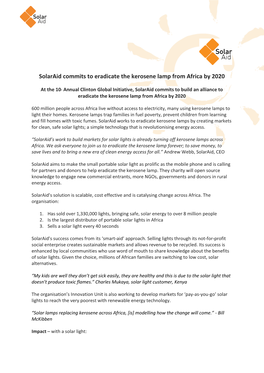 Solaraid Commits to Eradicate the Kerosene Lamp from Africa by 2020