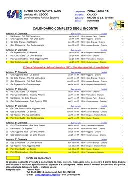 Calendario Completo Degli Incontri