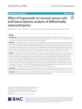 Effect of Hyperoside on Cervical Cancer Cells and Transcriptome Analysis Of