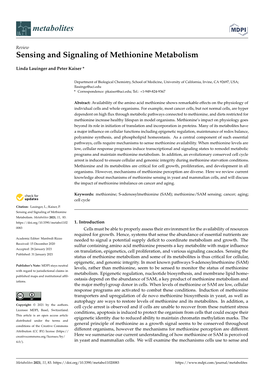 Sensing and Signaling of Methionine Metabolism