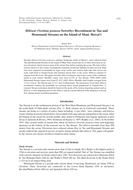 Neritina Granosa Sowerby) Recruitment in ‘Ïao and Honomanü Streams on the Island of Maui, Hawai‘I