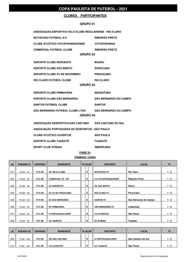 Tabela Copa Paulista