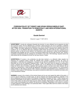 Foreign Policy of Turkey and Spain Versus Middle East, After 2002