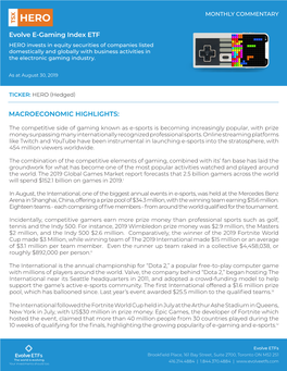 Evolve E-Gaming Index ETF MACROECONOMIC HIGHLIGHTS