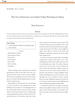 The Use of Greenery to Combat Urban Warming in Tokyo