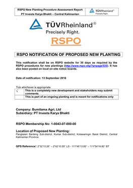 Rspo Notification of Proposed New Planting