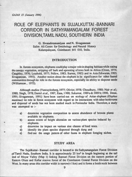 Role of Elephants in Sujalkuttai -Bannari Corridor in Sathyamangalam Forest Division,Tamil Nadu, Southern India