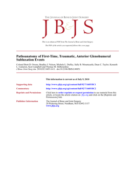 Pathoanatomy of First-Time, Traumatic, Anterior Glenohumeral Subluxation Events