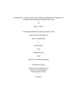 Identity Development and Health Care Experiences of Transmasculine/Genderqueer Identified Individuals