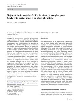 Major Intrinsic Proteins (Mips) in Plants: a Complex Gene Family with Major Impacts on Plant Phenotype