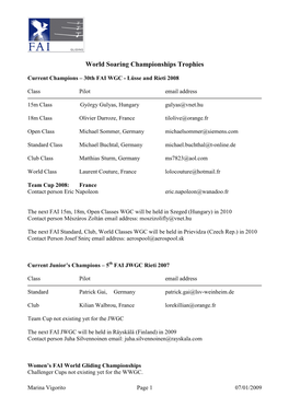 World Soaring Championships Trophies