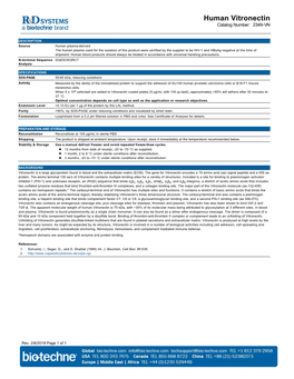 Human Vitronectin Catalog Number: 2349-VN