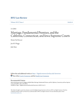 Marriage, Fundamental Premises, and the California, Connecticut, and Iowa Supreme Courts Monte Neil Stewart