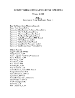 BOARD of SUPERVISORS ENVIRONMENTAL COMMITTEE October 2, 2018 1:30 P.M. Government Center Conference Room 11 Board of Supervisor