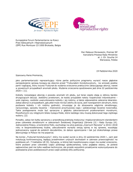 Europejskie Forum Parlamentarne Na Rzecz Praw Seksualnych I Reprodukcyjnych (EPF) Rue Montoyer 23 1000 Bruksela, Belgia