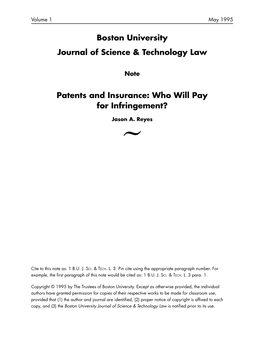 Boston University Journal of Science & Technology Law Patents And