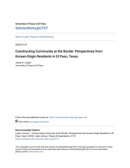 Constructing Community at the Border: Perspectives from Korean-Origin Residents in El Paso, Texas