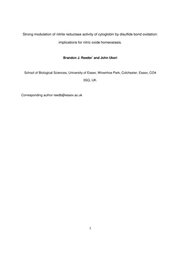 Strong Modulation of Nitrite Reductase Activity of Cytoglobin by Disulfide Bond Oxidation