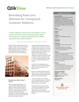 Berenberg Bank Uses Qlikview for Transparent Customer Relations