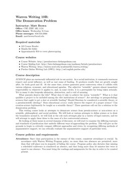 Warren Writing 10B: the Demarcation Problem