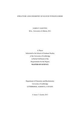 Structure and Chemistry of Sulfur Tetrafluoride James